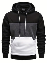 Casual Color Block Hoodie – Men’s Long Sleeve Pullover with Kangaroo Pocket