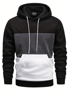 Casual Color Block Hoodie – Men’s Long Sleeve Pullover with Kangaroo Pocket