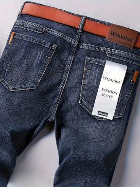 Classic Solid Color Regular Fit Jeans – Stretch Straight Leg Pants for Casual & Business Wear